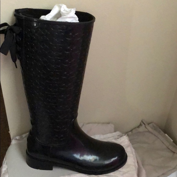 coach rain boots with tie in back